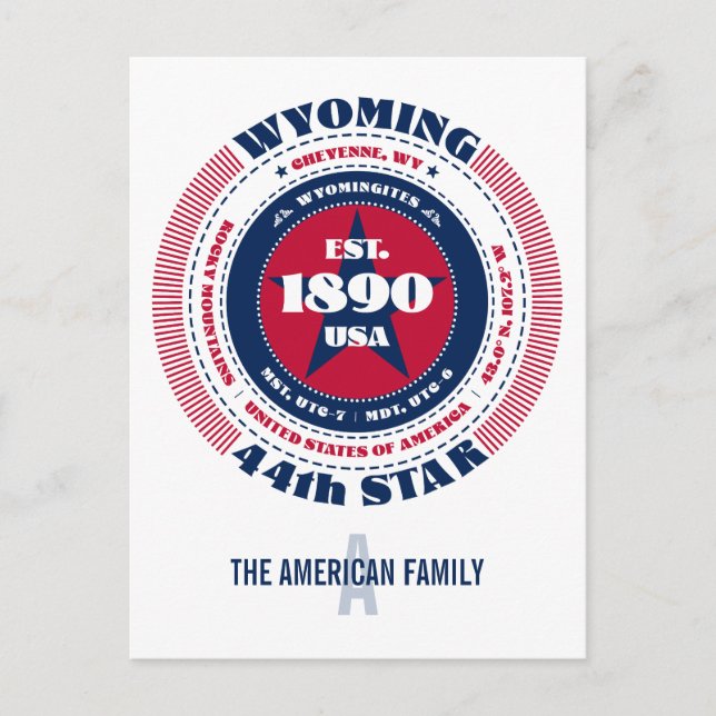 Wyoming, Cheyenne, WY, Patriotic, Monogram Vykort (Framsida)