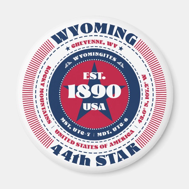 Wyoming Circle Typography Souvenir Magnet (Framsidan)