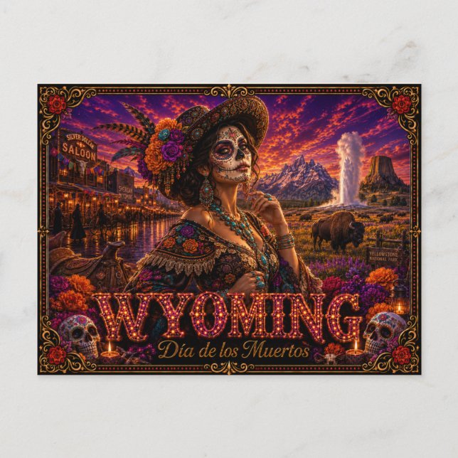 Wyoming Día de los Muertos Retro Vykort (Framsida)