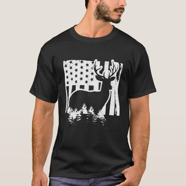 Wyoming Elk Hunting State Karta US Flagga Patrioti T Shirt (Framsida)