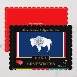 Wyoming Flagga & Gott nytt år /Best Önskemål USA Julkort