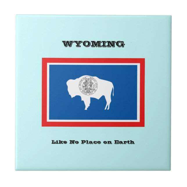 Wyoming Flagga och Slogan Kakelplatta (Framsidan)