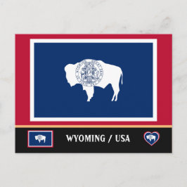 Wyoming Flagga & Wyoming Stat USA /Amerika Vykort