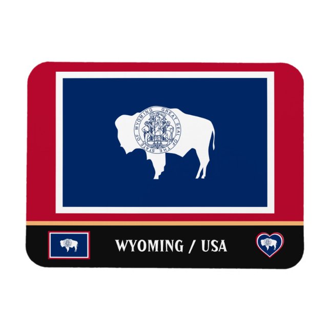 Wyoming Flagga & Wyoming State/RESresa Amerika Magnet (Horisontell)