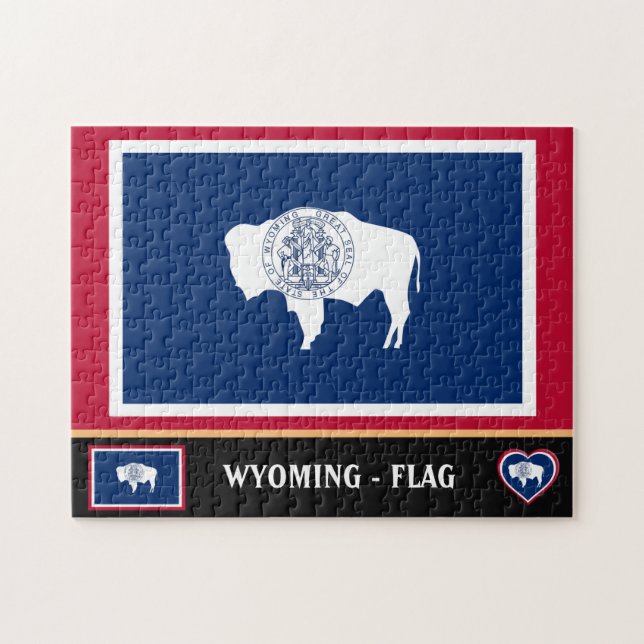 Wyoming Flagga & Wyoming State USA/Amerika Pussel (Horisontell)