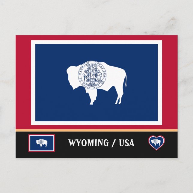 Wyoming Flagga & Wyoming State USA/Amerika Vykort (Framsida)