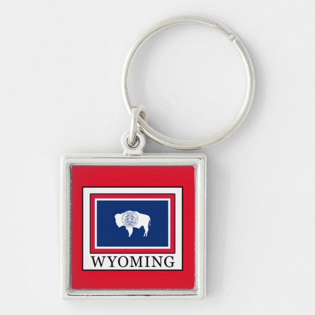 Wyoming Fyrkantig Silverfärgad Nyckelring (Framsidan)