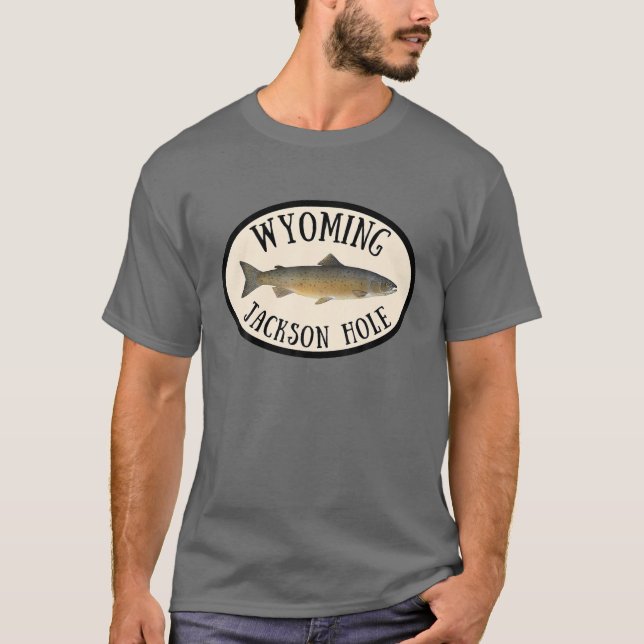 Wyoming Jackson Flygfiske av öring i Hål T Shirt (Framsida)