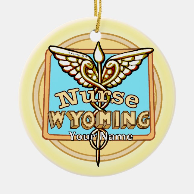 Wyoming Nurse Caduceus Julgransprydnad Keramik (Framsidan)
