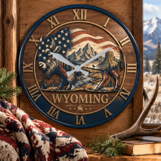 Wyoming Patriotic American Flag Bison Wooden Stor Klocka