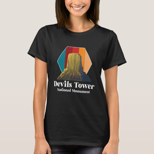 Wyoming Retro Devils Tower National Monument Souve T Shirt (Framsida)