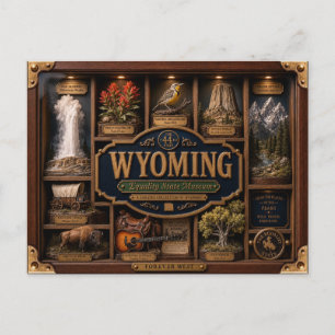 Wyoming Shadow Box 3D Figurin Delstat Vykort