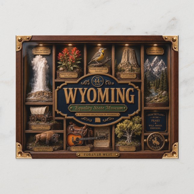 Wyoming Shadow Box 3D Figurin Delstat Vykort (Framsida)