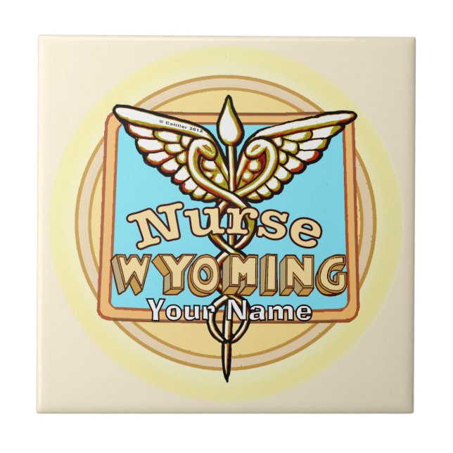 Wyoming Sjuksköterska Caduceus Tile Kakelplatta (Framsidan)
