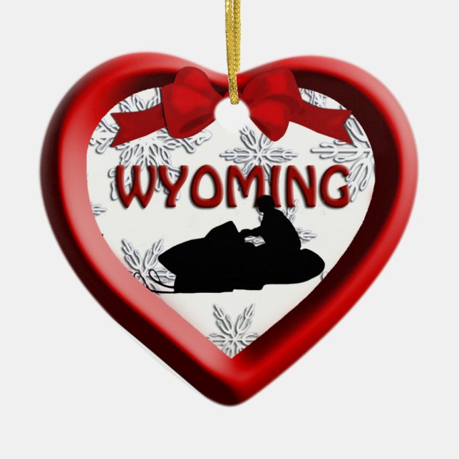 Wyoming Snowmobile Heart-julprydnad Julgransprydnad Keramik (Framsidan)