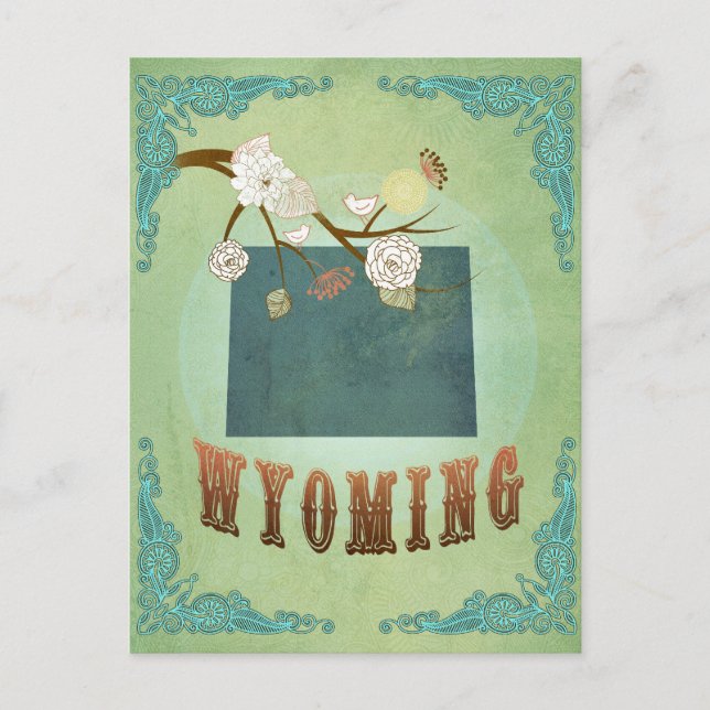 Wyoming State Karta - Grönt Vykort (Framsida)