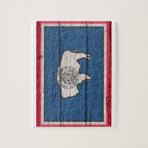Wyoming Statlig flagga på gammalt timmer Pussel
