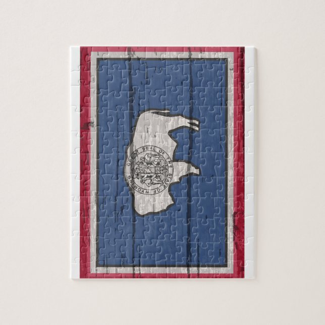 Wyoming Statlig flagga på gammalt timmer Pussel (Vertikal)