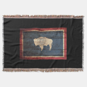 Wyoming statlig flagga på gammalt Wood korn Filt