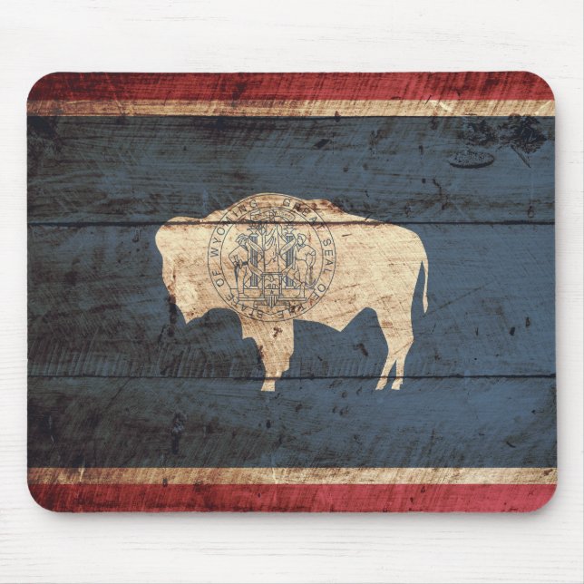 Wyoming statlig flagga på gammalt Wood korn Musmatta (Framsidan)