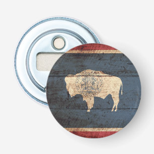 Wyoming Statlig flagga på Old Wood Grain Flasköppnare