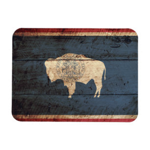 Wyoming Statlig flagga på Old Wood Grain Magnet