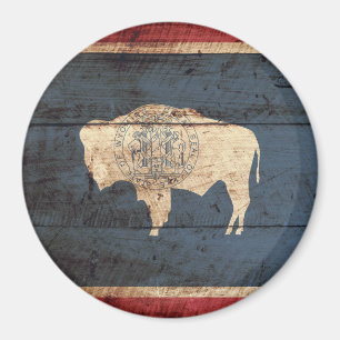Wyoming Statlig flagga på Old Wood Grain Magnet