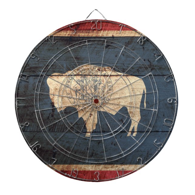 Wyoming Statlig flagga på Old Wood Grain Piltavla (Framsidan)