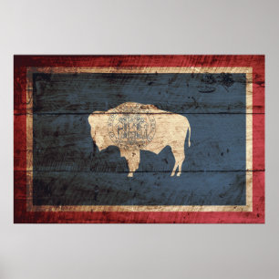Wyoming Statlig flagga på Old Wood Grain Poster