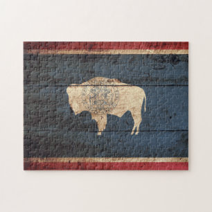 Wyoming Statlig flagga på Old Wood Grain Pussel