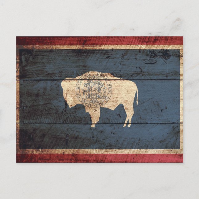 Wyoming Statlig flagga på Old Wood Grain Vykort (Framsida)