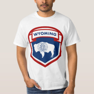 Wyoming Statlig flagga Vapensköld Shield Stil Tee Shirt