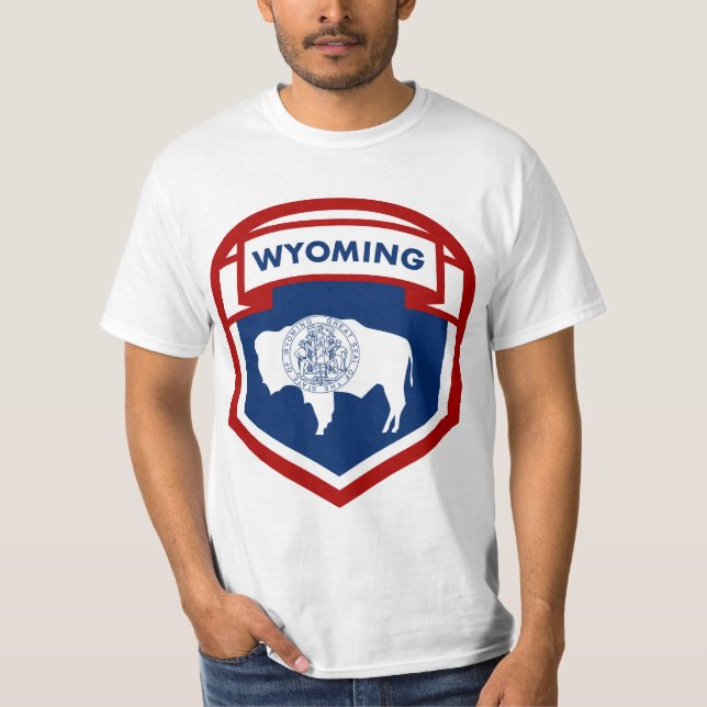 Wyoming Statlig flagga Vapensköld Shield Stil Tee Shirt (Framsida)