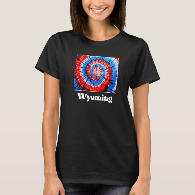 Wyoming Tie Dye Red White Blue Patriotic T Shirt (Framsida)