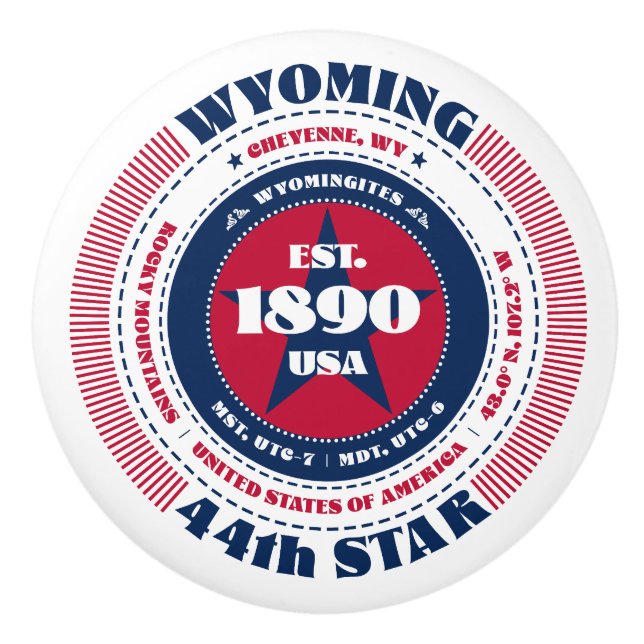 Wyoming US State Rött vitt blått Typography Knopp (Framsidan)