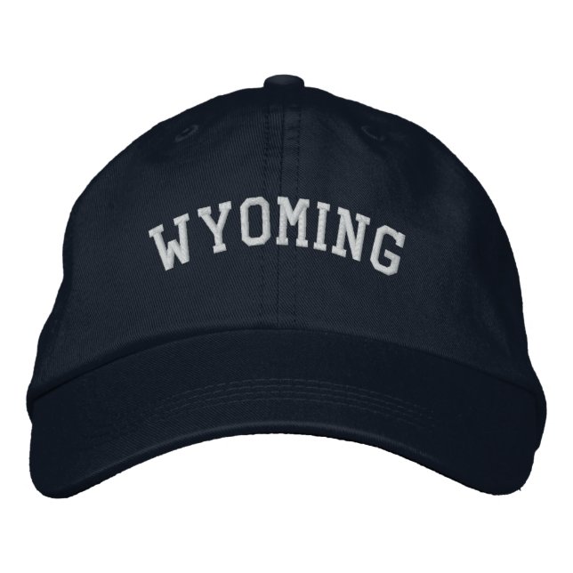 Wyoming USA Embroiderade Basic Cap Navy Blue Broderad Keps (Framsida)