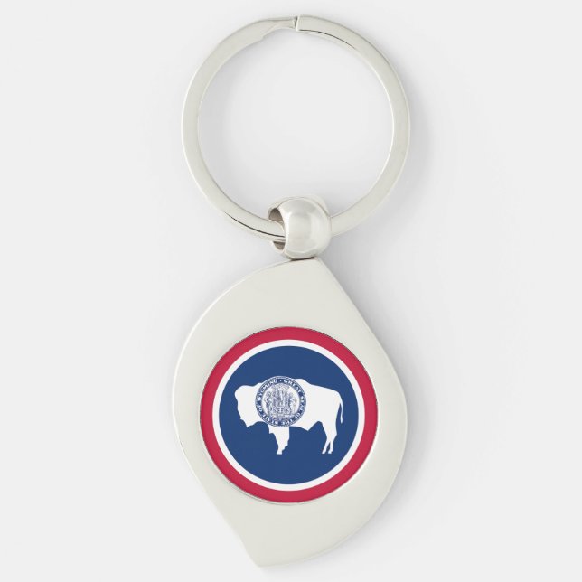 Wyomings delstatsflagga swirl silverfärgad nyckelring (Framsidan)