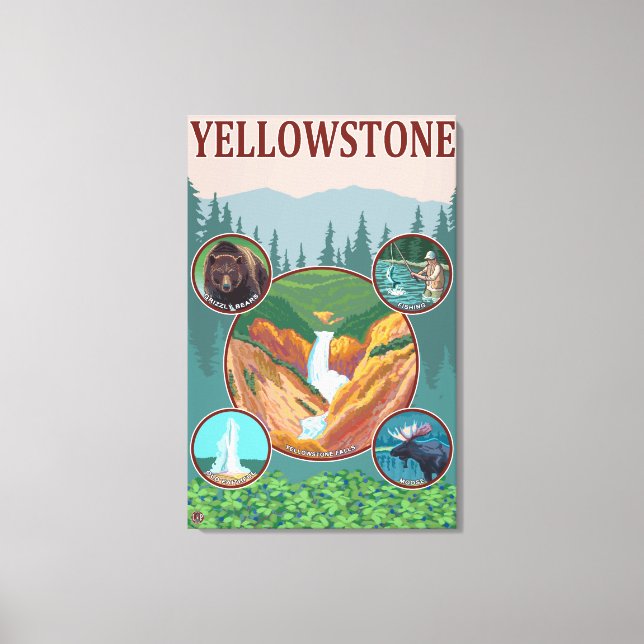 WyomingYellowstone Collage Canvastryck (Framsida)