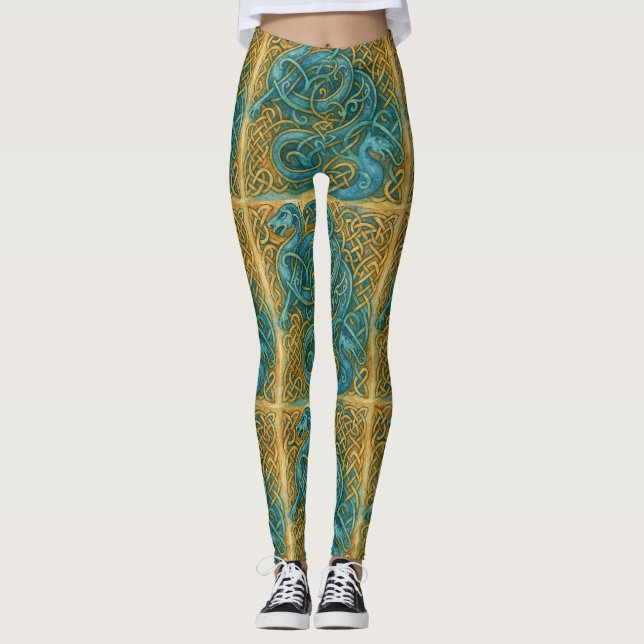 Wyrm & Weave - keltiskt serpent Knotwork Leggings (Framsida)