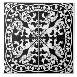 Wyvern Griffin Beast Medieval Black White Antique Kakelplatta
