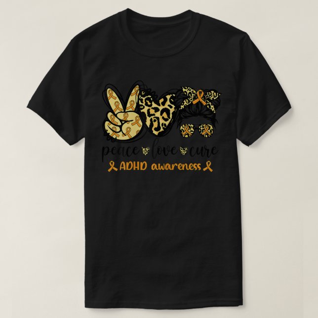 X8XM Peace Kärlek Cure Orang Ribbon ADHD Awareness T Shirt (Design framsida)