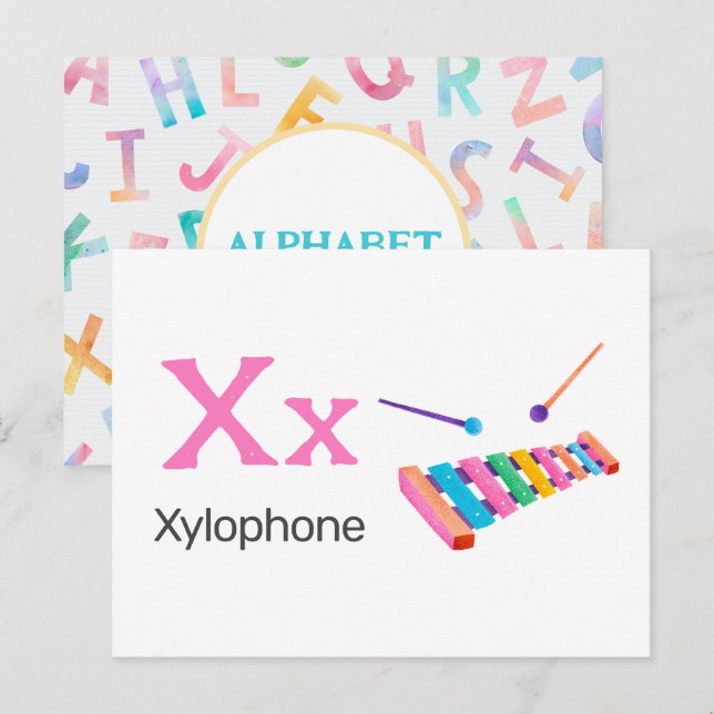 X är för Xylofon - Alfabetets Flash-kort Vykort (Fram/baksida)
