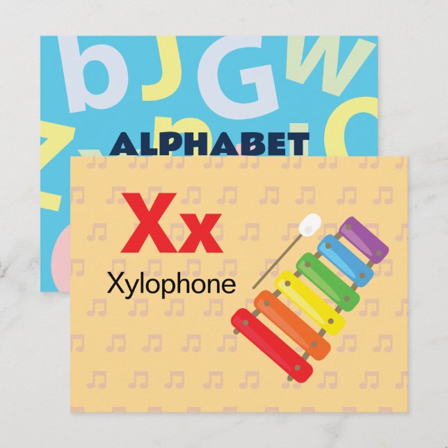 X är för Xylophone - Alphabet Flash Card Vykort (Fram/baksida)