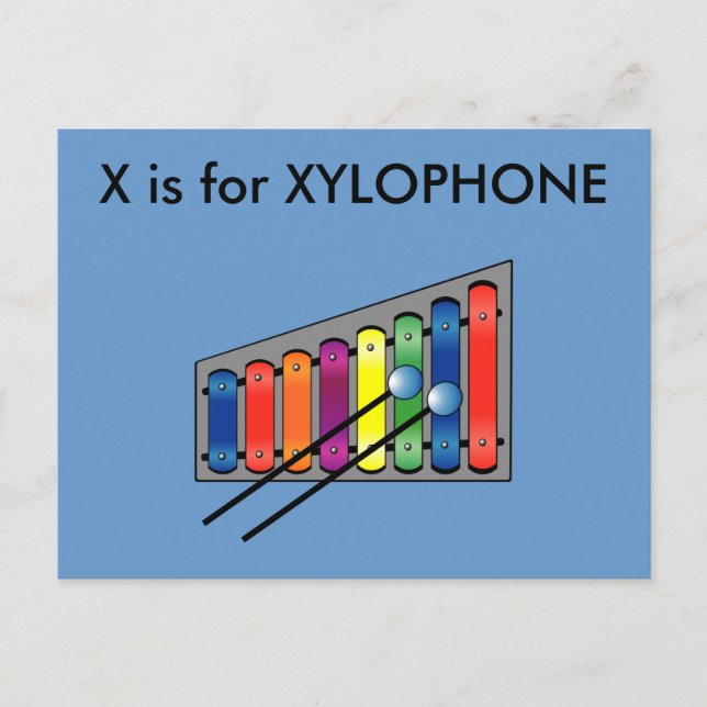 "X" är för Xylophone Alphabet Flashcard Vykort (Framsida)