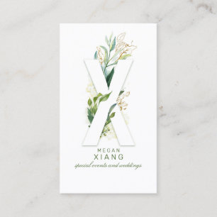 X Brev Monogram Guld Greenery Löv Elegant Visitkort