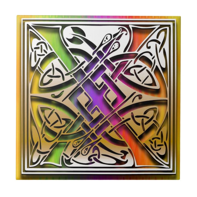 X Celtic Rainbow Anpassningsbar Monogram Tile Kakelplatta (Framsidan)
