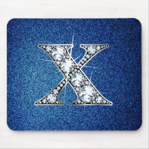 X Faux-"Diamond Bling" på Denim Mousepad Musmatta