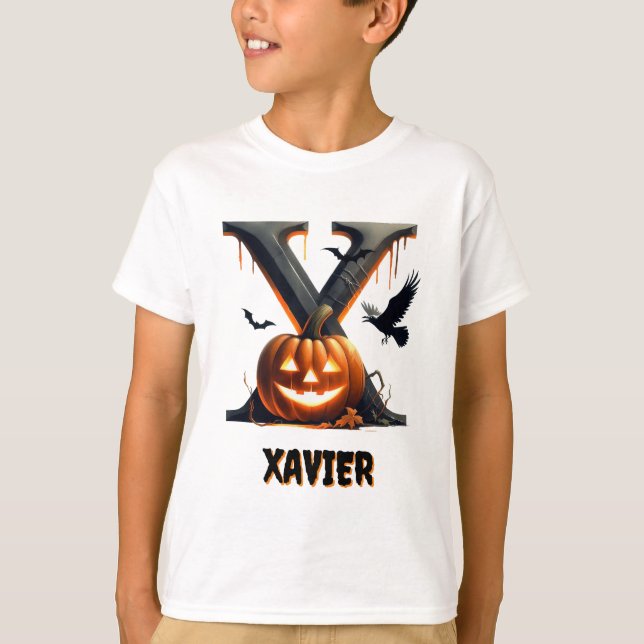 X Initial Halloweenknep eller godis Halloween T Shirt (Framsida)