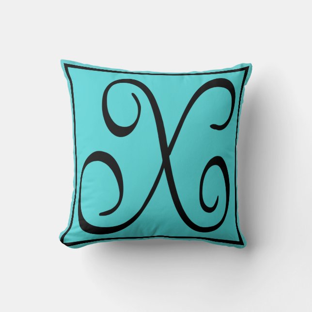 X INITIAL PILLOW - Brev X på Aqua Background Kudde (Framsida)