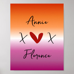 X Love X Solnedgång Lesbisk Flagga Poster